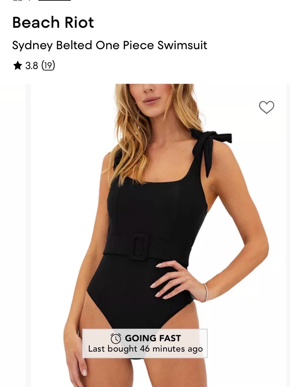 Beach Riot Black Belted One-Piece with Tie Shoulder
